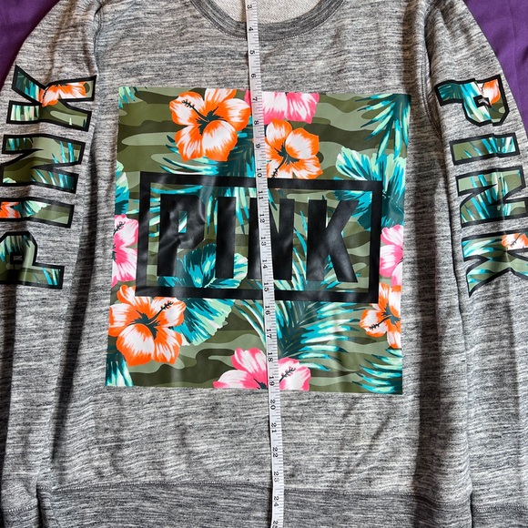 Victoria's Secret Pink Tropical Hibiscus Logo Sweatshirt Gray Womens Size M EUC - Picture 7 of 8